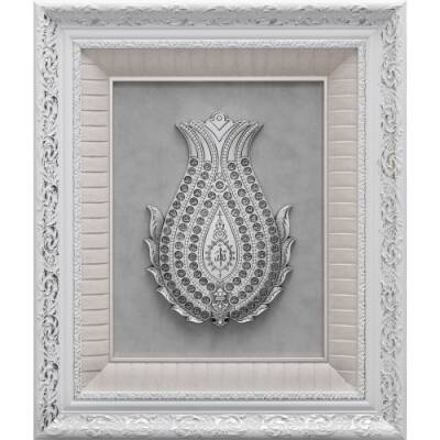 50x60 cm Laleli Esma - Beyaz Gümüş Renk - 