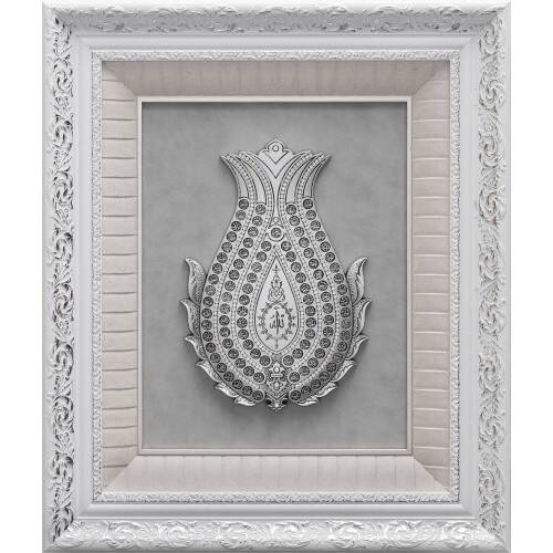 50x60 cm Laleli Esma - Beyaz Gümüş Renk - 1