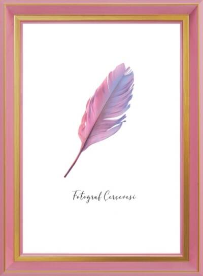 Fotoğraf Çerçevesi - 13x18 cm İç Ölçü - 17x22 cm Dış Ölçü - Pembe & Sarı Renk - 1